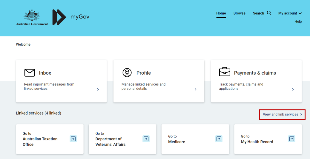 Screenshot of MyGov