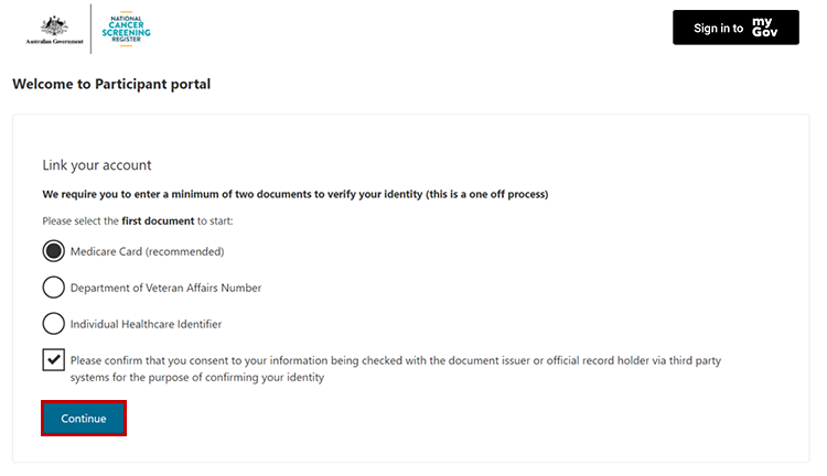 Screenshot of Participant Portal