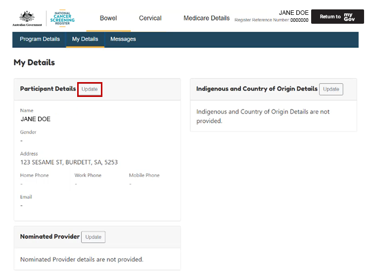 Screenshot of Participant Portal