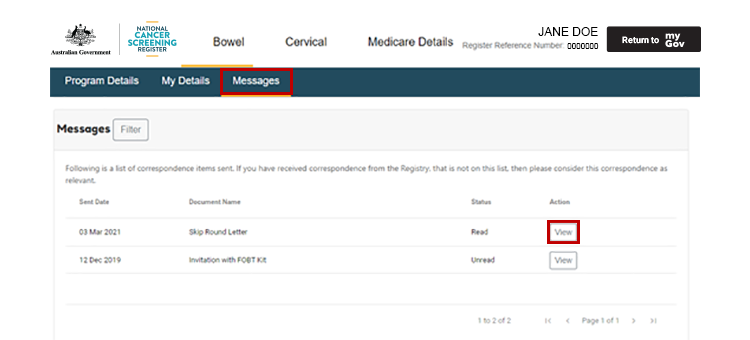 Screenshot of Participant Portal