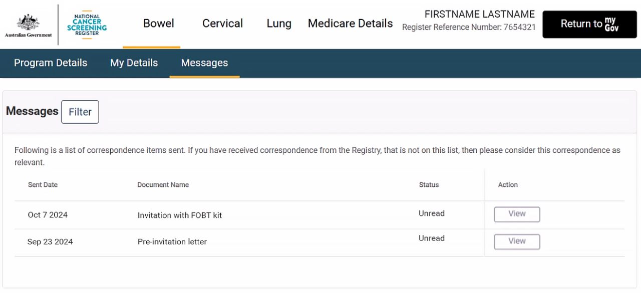 Screenshot of Participant Portal